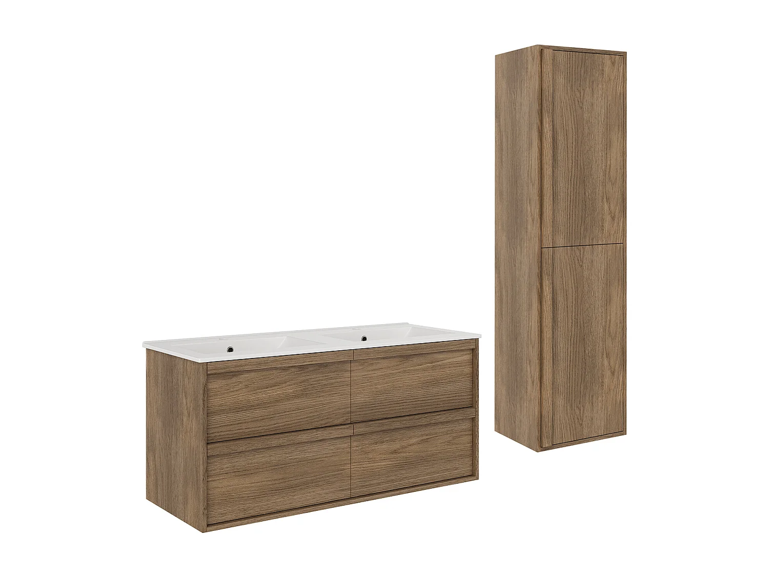 Meuble de salle de bain suspendu avec vasque à encastrer et colonne - Naturel foncé - 120 cm - UBRILA
