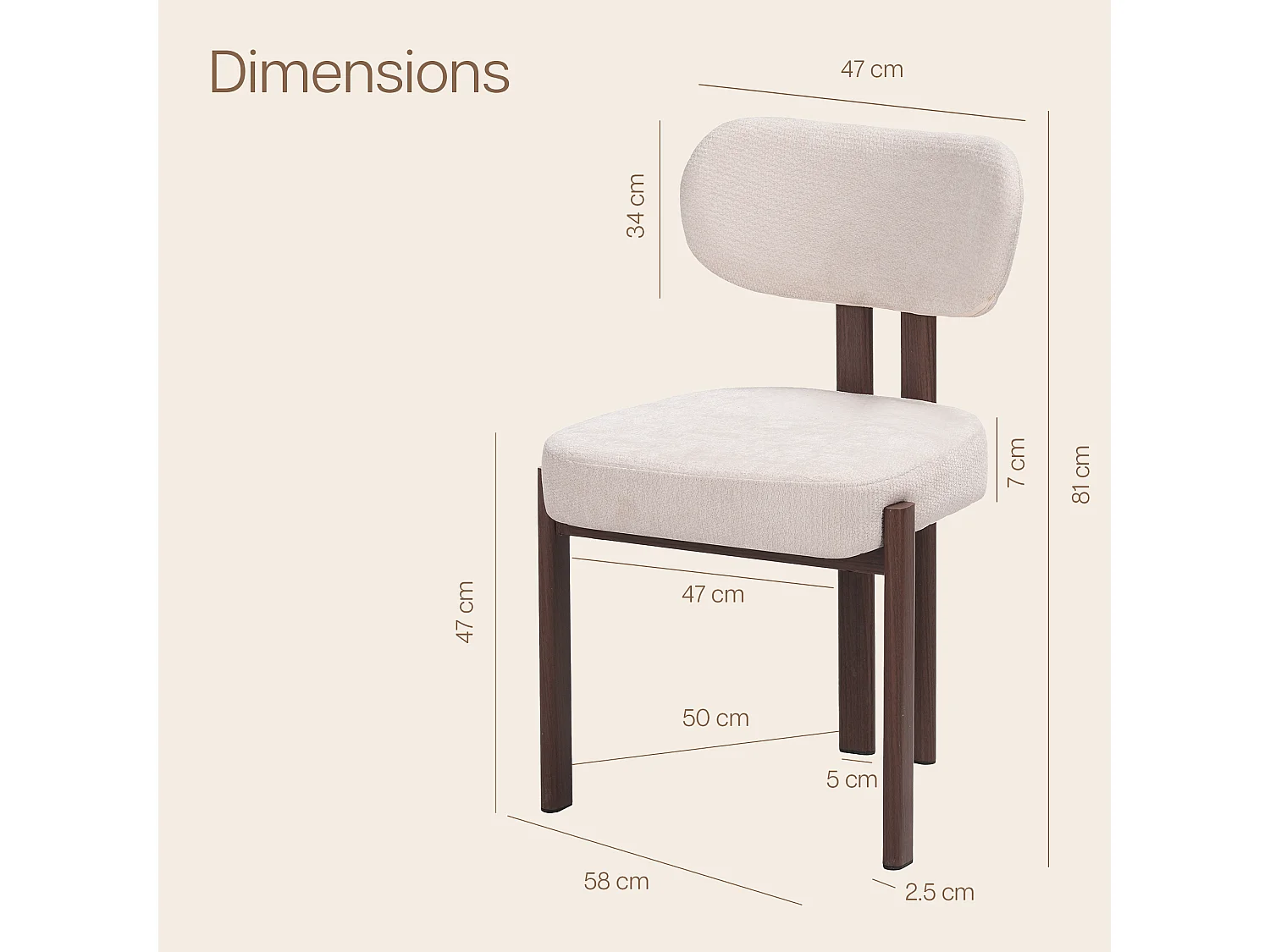 Lot de 4 chaises salle à manger - Tissu beige - Pieds effet bois noyer foncé - NOA
