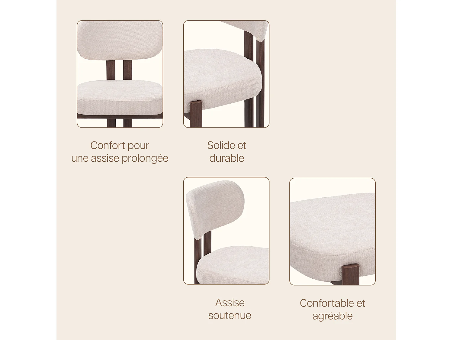 Lot de 4 chaises salle à manger - Tissu beige - Pieds effet bois noyer foncé - NOA