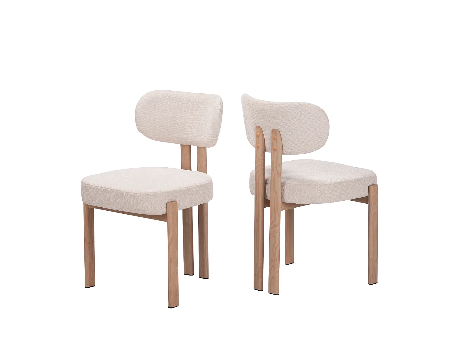 Lot de 4 chaises salle à manger - Tissu beige - Pieds effet bois chêne naturel clair - NOA
