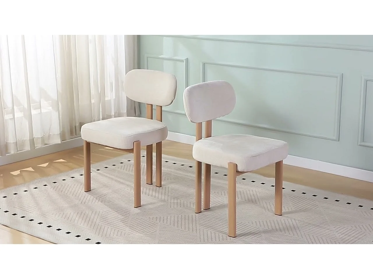 Lot de 4 chaises salle à manger - Tissu beige - Pieds effet bois chêne naturel clair - NOA
