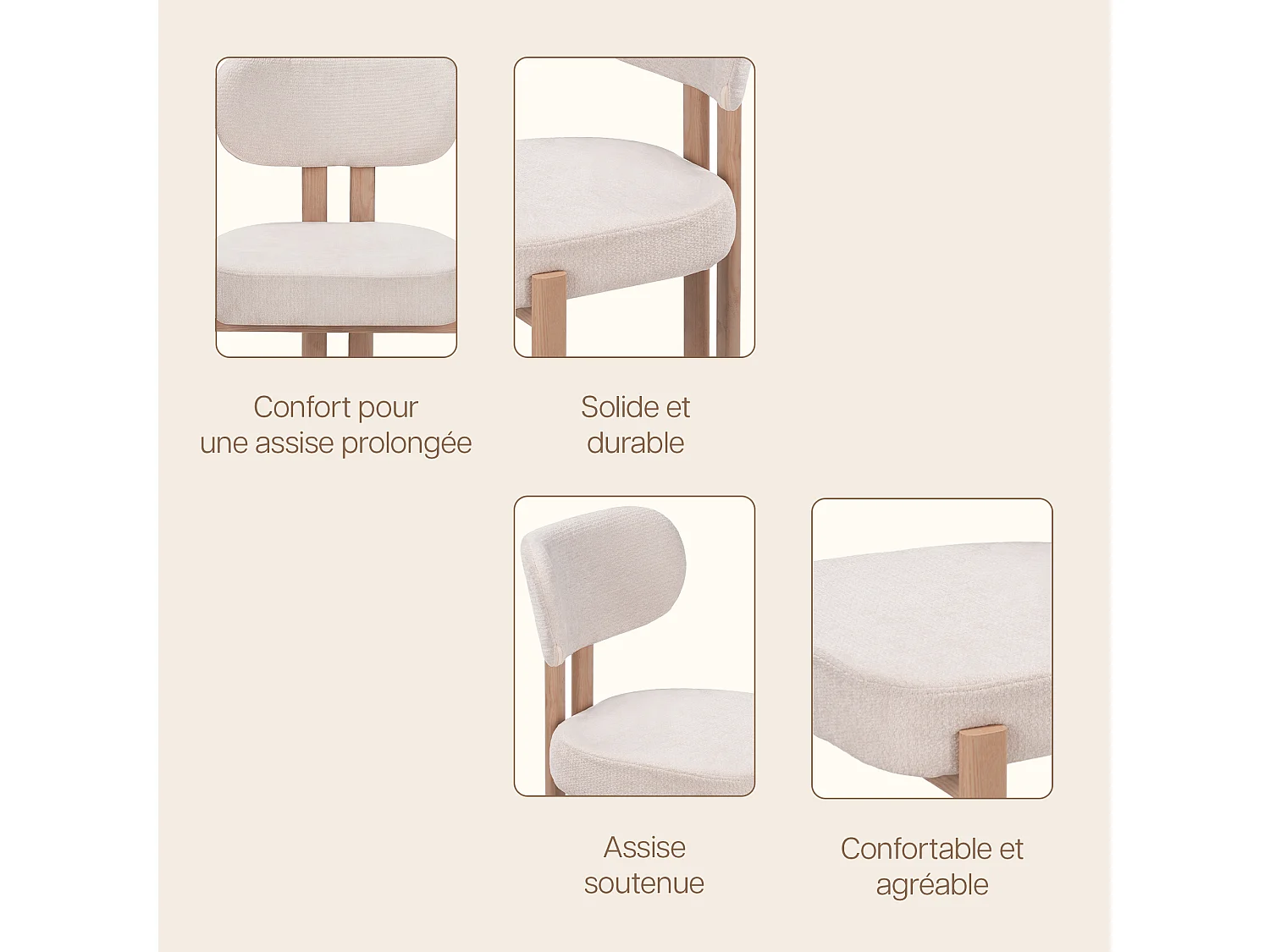 Lot de 4 chaises salle à manger - Tissu beige - Pieds effet bois chêne naturel clair - NOA