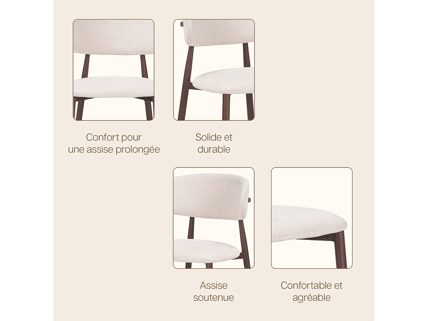 Lot de 4 chaises salle à manger - Tissu beige - Pieds effet bois noyer foncé - LEA