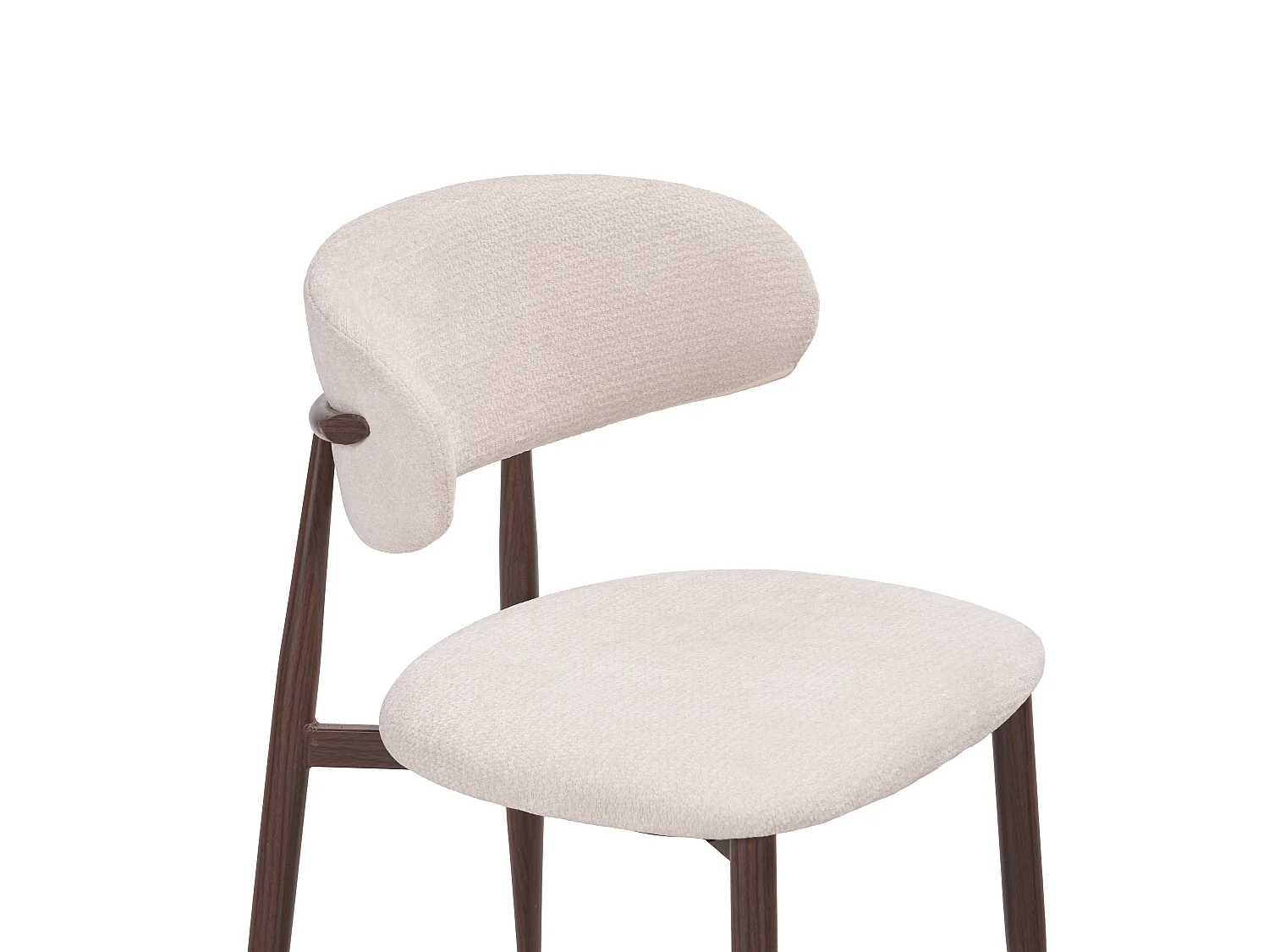 Lot de 4 chaises salle à manger - Tissu beige - Pieds effet bois noyer foncé - LEA