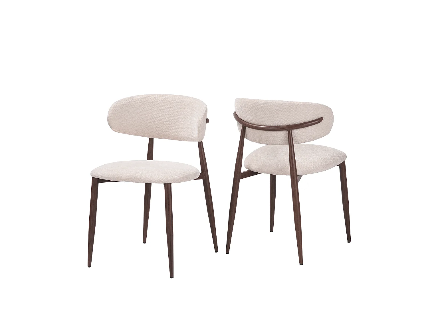 Lot de 4 chaises salle à manger - Tissu beige - Pieds effet bois noyer foncé - LEA