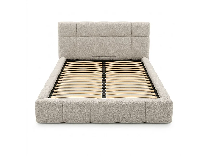 Lit coffre 140 x 200 cm en tissu capitonné bouclette beige – MIRACLE