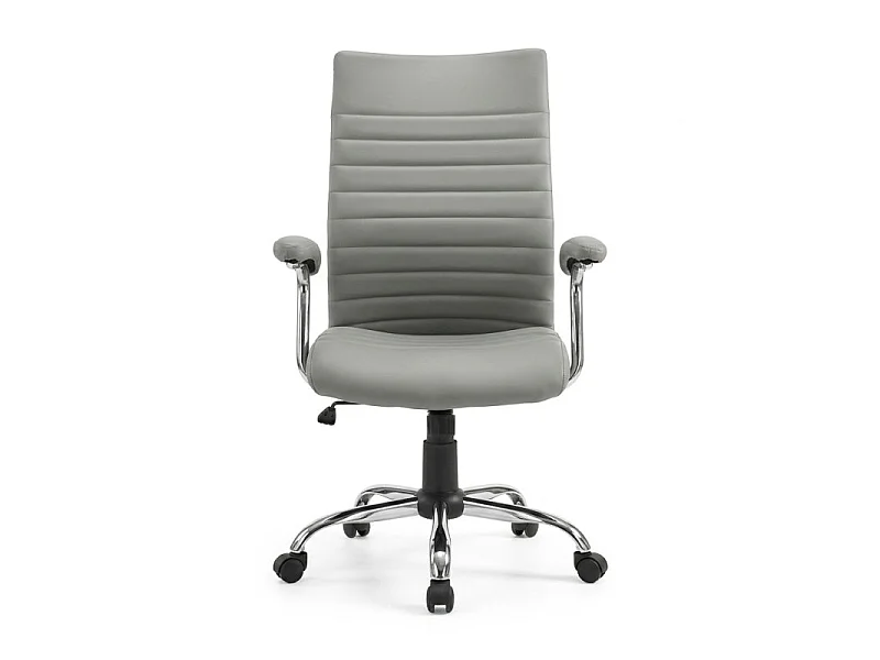 Fauteuil de bureau pivotant simili gris clair détails chromés – MORGANE