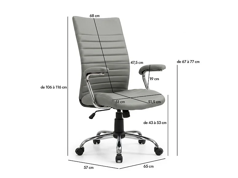 Fauteuil de bureau pivotant simili gris clair détails chromés – MORGANE