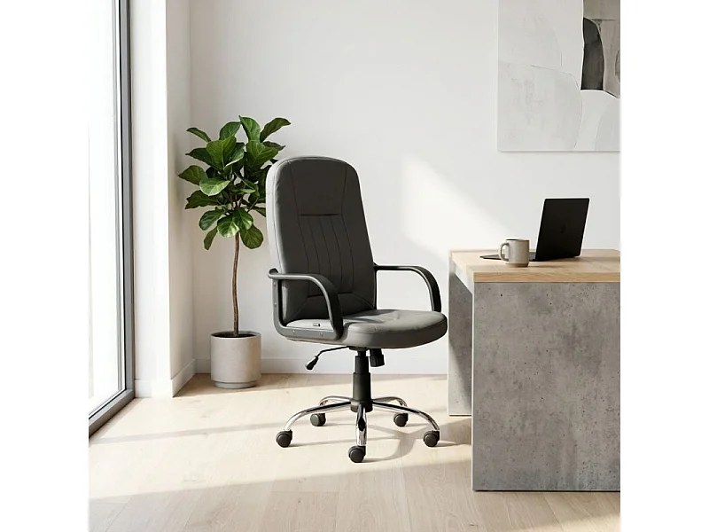 Fauteuil de bureau pivotant en simili gris et pieds chromés – WILLA