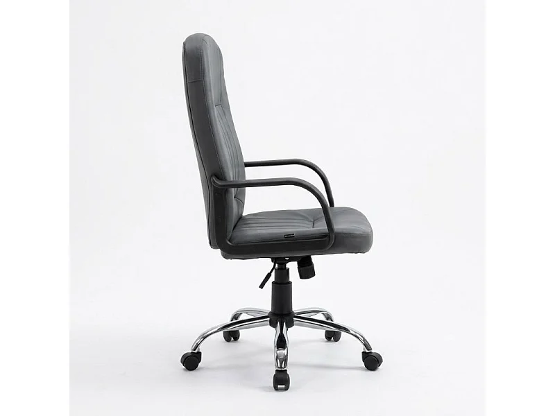 Fauteuil de bureau pivotant en simili gris et pieds chromés – WILLA
