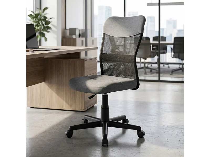 Chaise de bureau compacte en mesh et tissu gris – DOMINIC