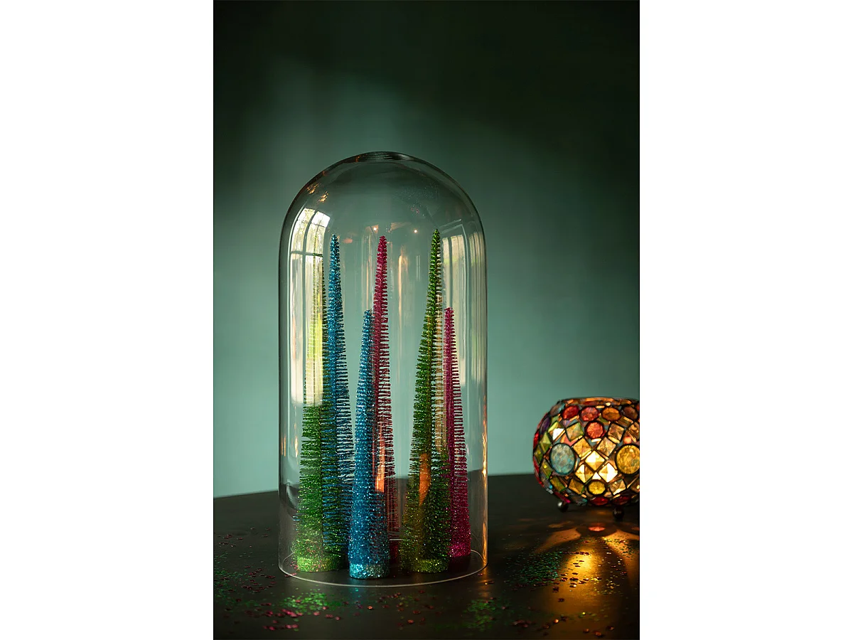 Lot de 3 Sapins de Noël Déco "Paillettes" 40cm Fuchsia