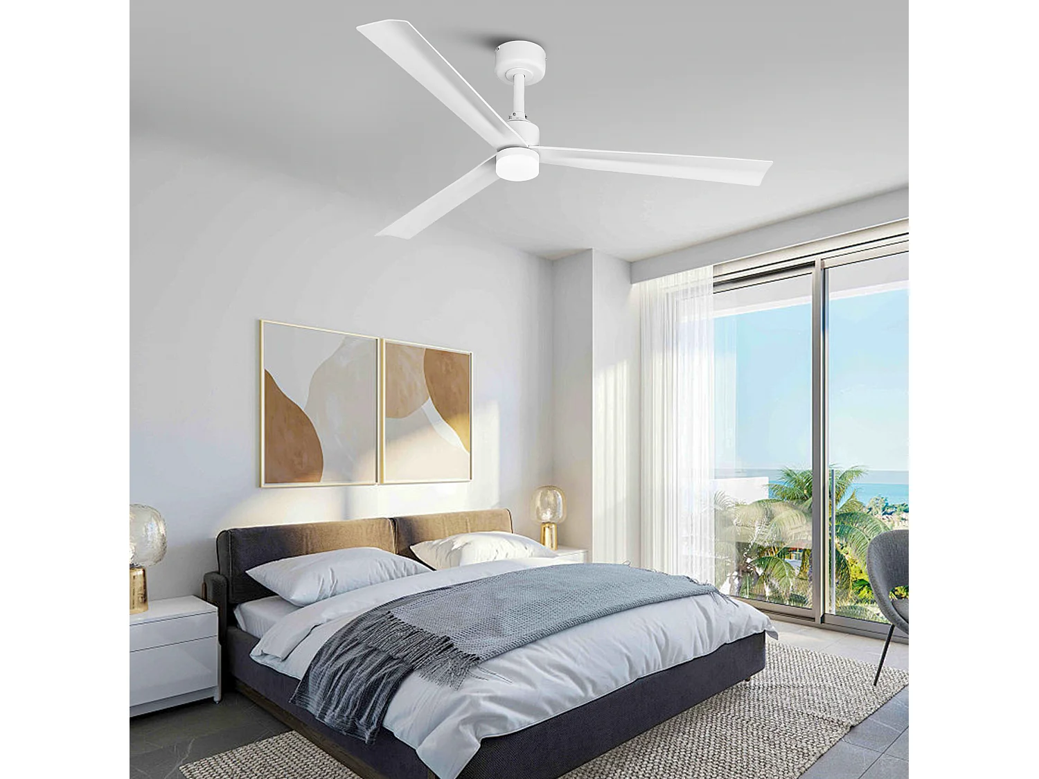 Parrot Uncle Deckenventilator, 127 cm, mit LED-Beleuchtung, mattweißer Deckenventilator mit Dauerlaufmotor, 6 Geschwindigkeitsstufen, Zeitschaltuhr