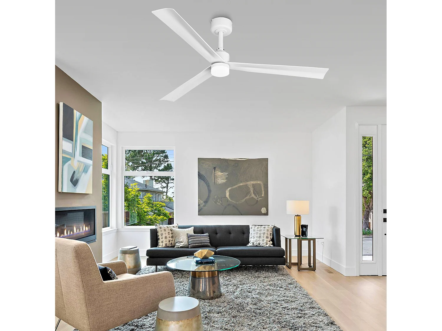 Parrot Uncle Deckenventilator, 127 cm, mit LED-Beleuchtung, mattweißer Deckenventilator mit Dauerlaufmotor, 6 Geschwindigkeitsstufen, Zeitschaltuhr