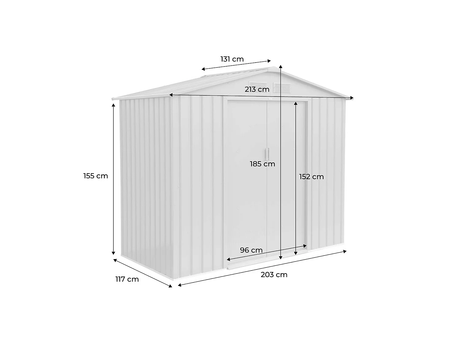 Abri de jardin en métal - Houtland. 2.71 m² vert clair- Cabane à outils avec double portes coulissantes. kit de fixation sol inclus. L 213 x P 131 x H 185cm