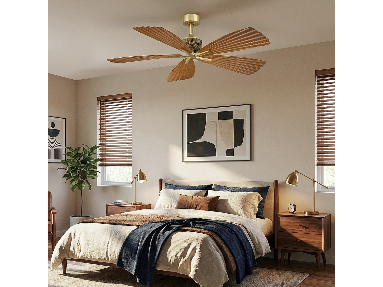 Parrot Uncle Design-Deckenventilator, Flügel mit geflochtenem Muster in Holzoptik, 142 cm, dunkelbraun