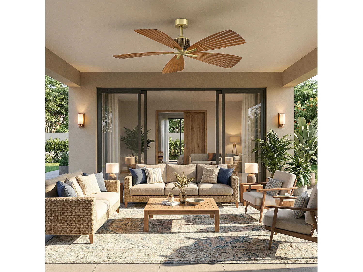 Parrot Uncle Design-Deckenventilator, Flügel mit geflochtenem Muster in Holzoptik, 142 cm, dunkelbraun