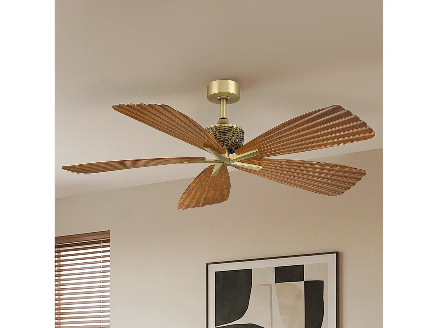 Parrot Uncle Design-Deckenventilator, Flügel mit geflochtenem Muster in Holzoptik, 142 cm, dunkelbraun