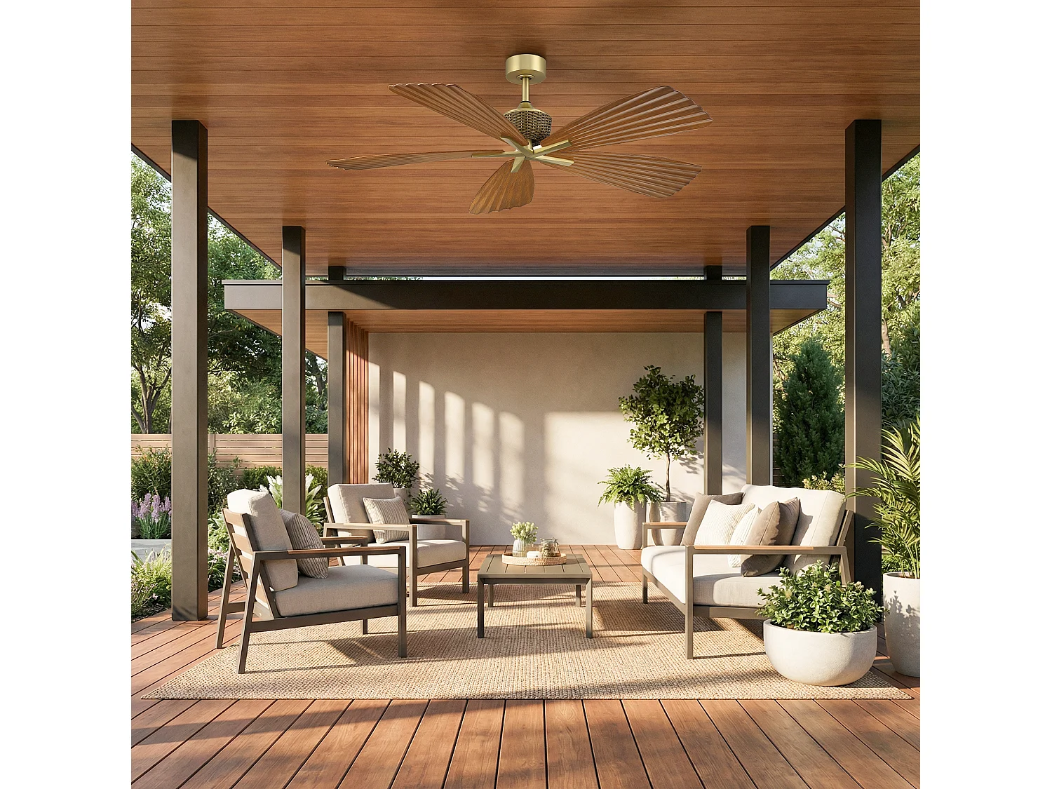 Parrot Uncle Design-Deckenventilator, Flügel mit geflochtenem Muster in Holzoptik, 142 cm, dunkelbraun