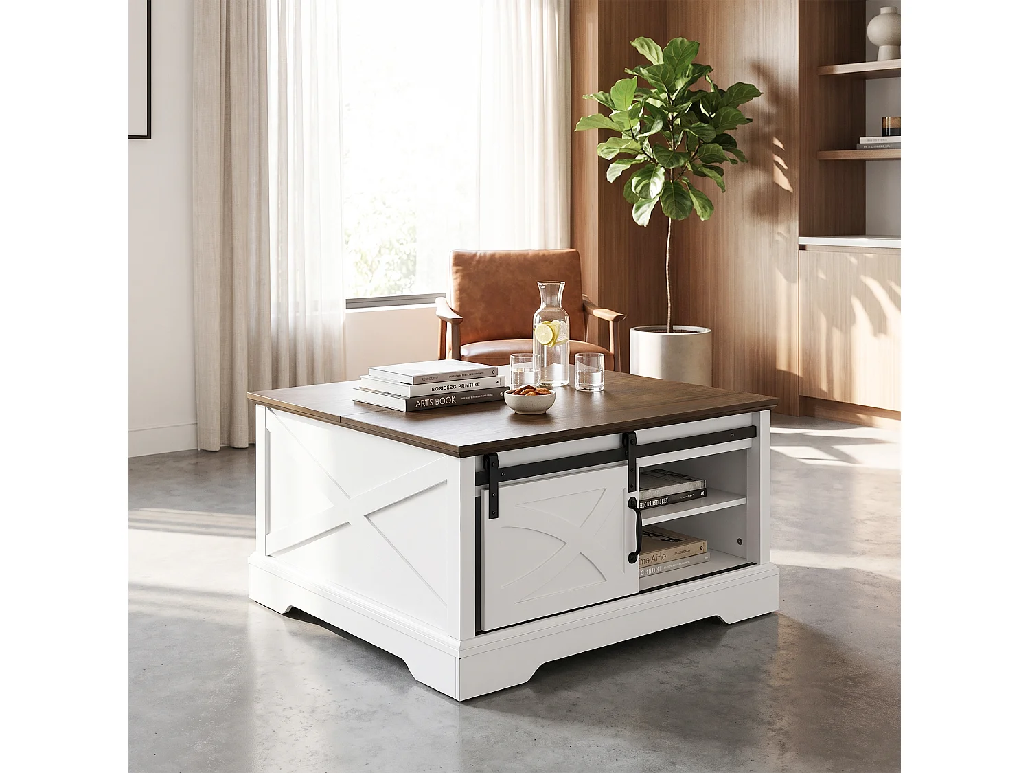 Parrot Uncle Weißer Couchtisch mit Stauraum für das Wohnzimmer – L80cm-multifunktionaler Tisch im industriellen Landhausstil