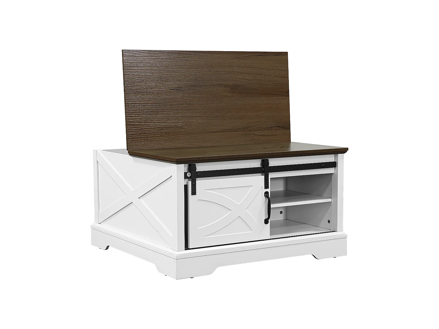 Parrot Uncle Weißer Couchtisch mit Stauraum für das Wohnzimmer – L80cm-multifunktionaler Tisch im industriellen Landhausstil
