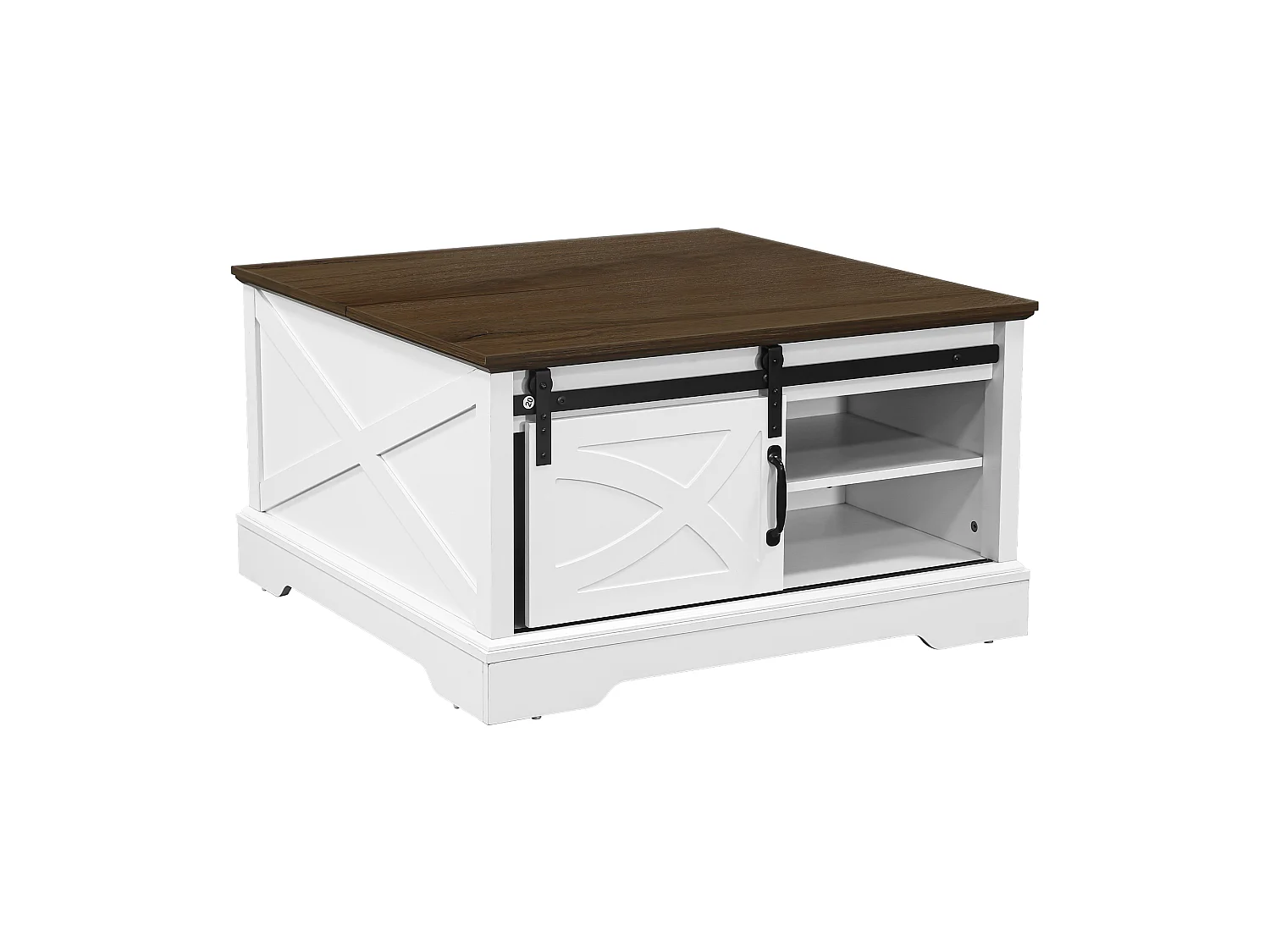 Parrot Uncle Weißer Couchtisch mit Stauraum für das Wohnzimmer – L80cm-multifunktionaler Tisch im industriellen Landhausstil