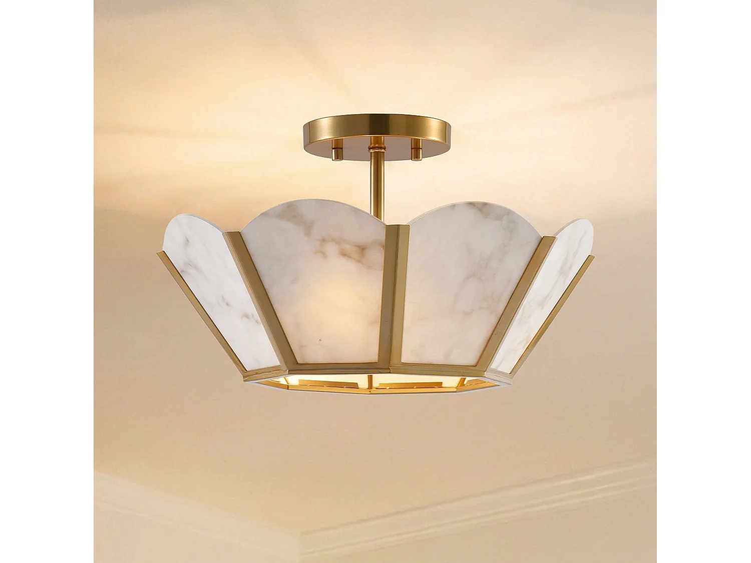 Parrot Uncle Plafonnier tendance, doté d'un abat-jour à motif marbré et d'une structure métallique dorée, lampe de salon de style français