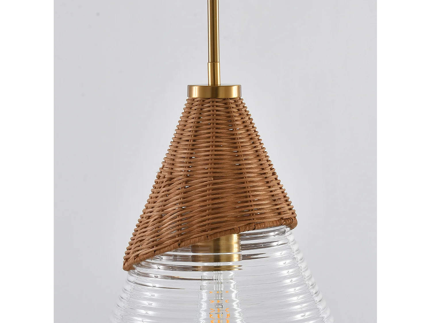 Parrot Uncle Suspension luminaire 35 cm, rotin tressé et verre texturé, finition dorée, style naturel