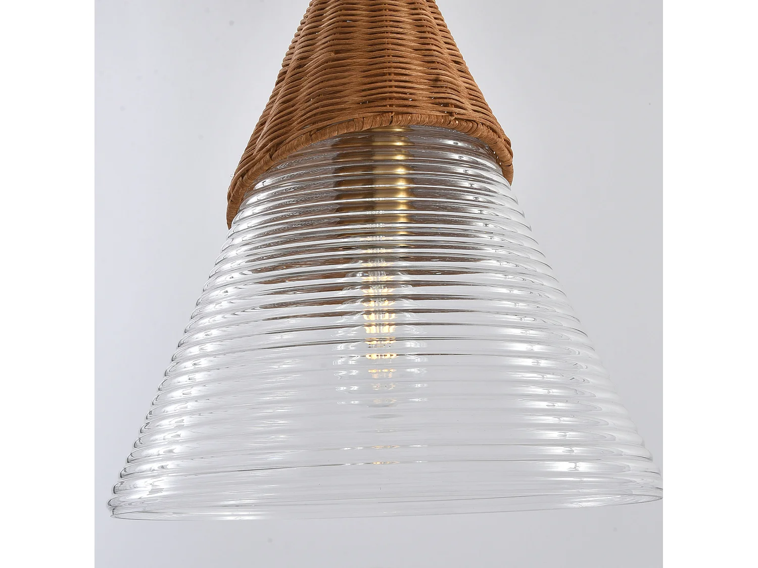 Parrot Uncle Suspension luminaire 35 cm, rotin tressé et verre texturé, finition dorée, style naturel