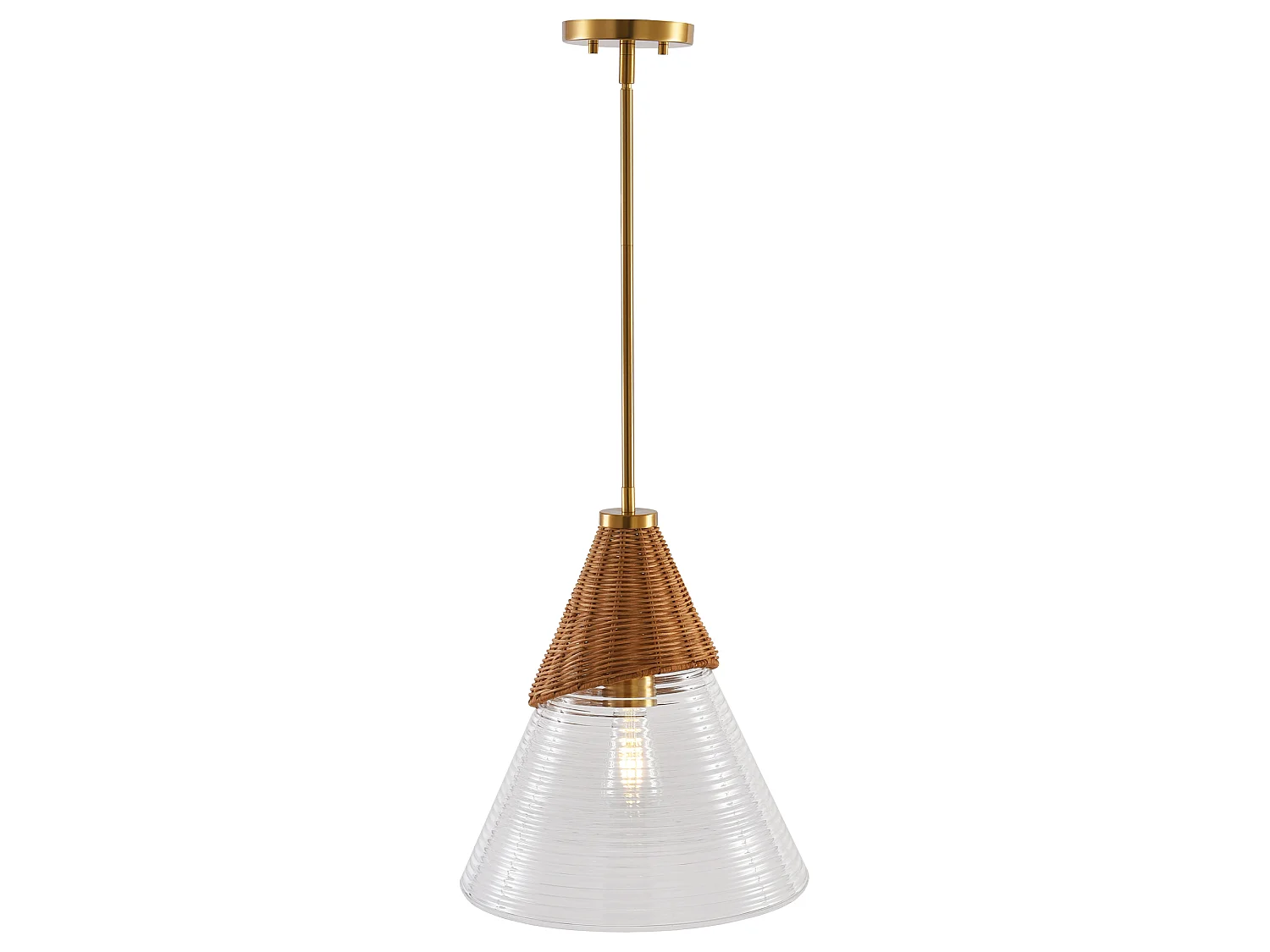 Parrot Uncle Suspension luminaire 35 cm, rotin tressé et verre texturé, finition dorée, style naturel