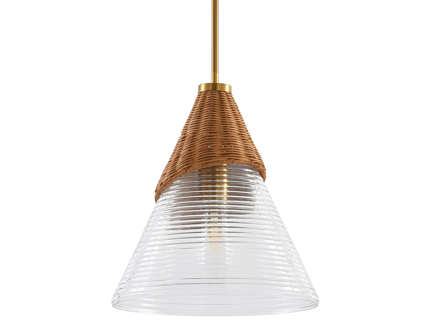 Parrot Uncle Suspension luminaire 35 cm, rotin tressé et verre texturé, finition dorée, style naturel