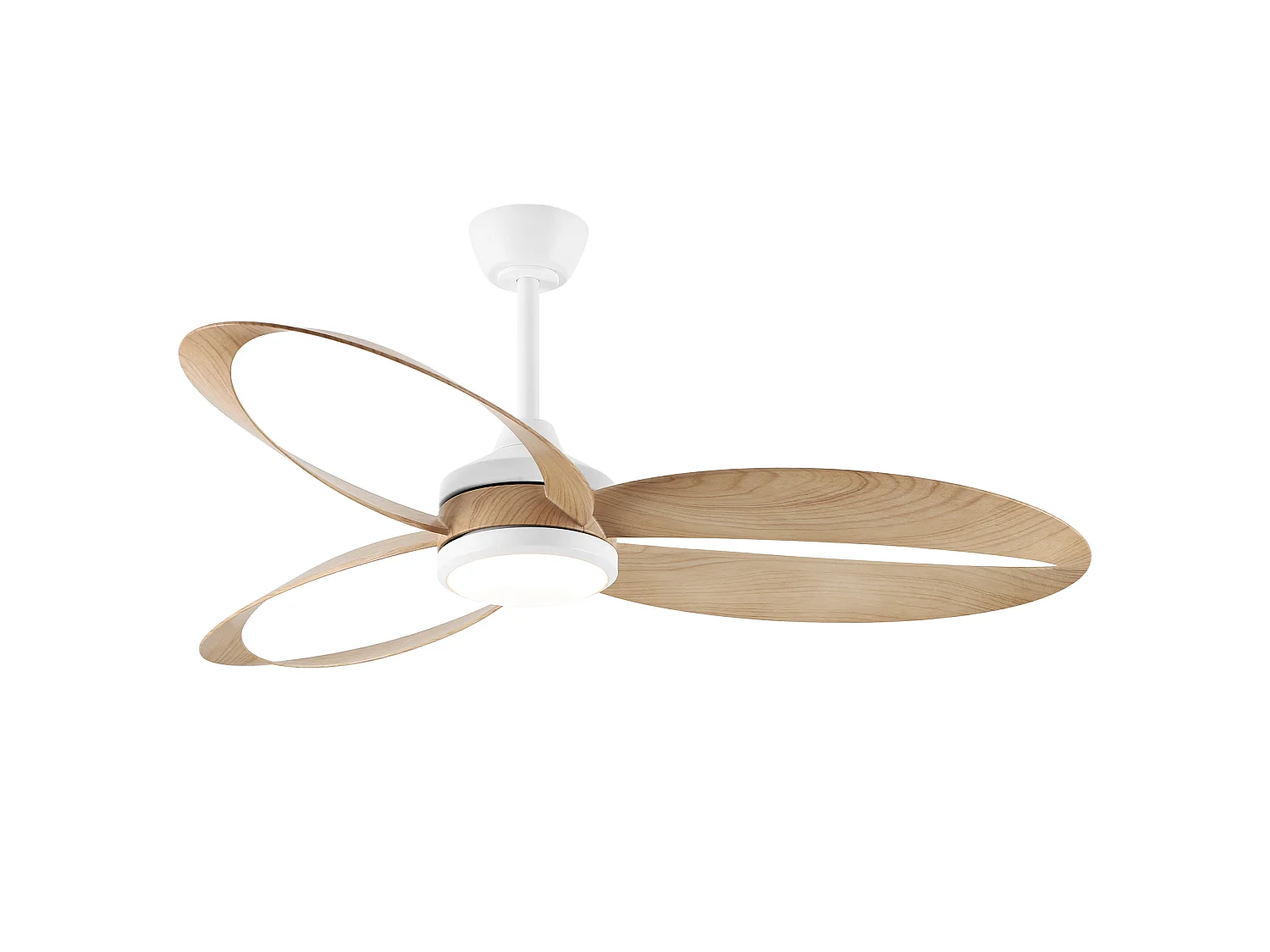 Parrot Uncle Deckenventilator mit Leuchte und originell geformten Flügeln, aerodynamische Flügel in Holzoptik, modernes und natürliches Design, weiß, 110 cm