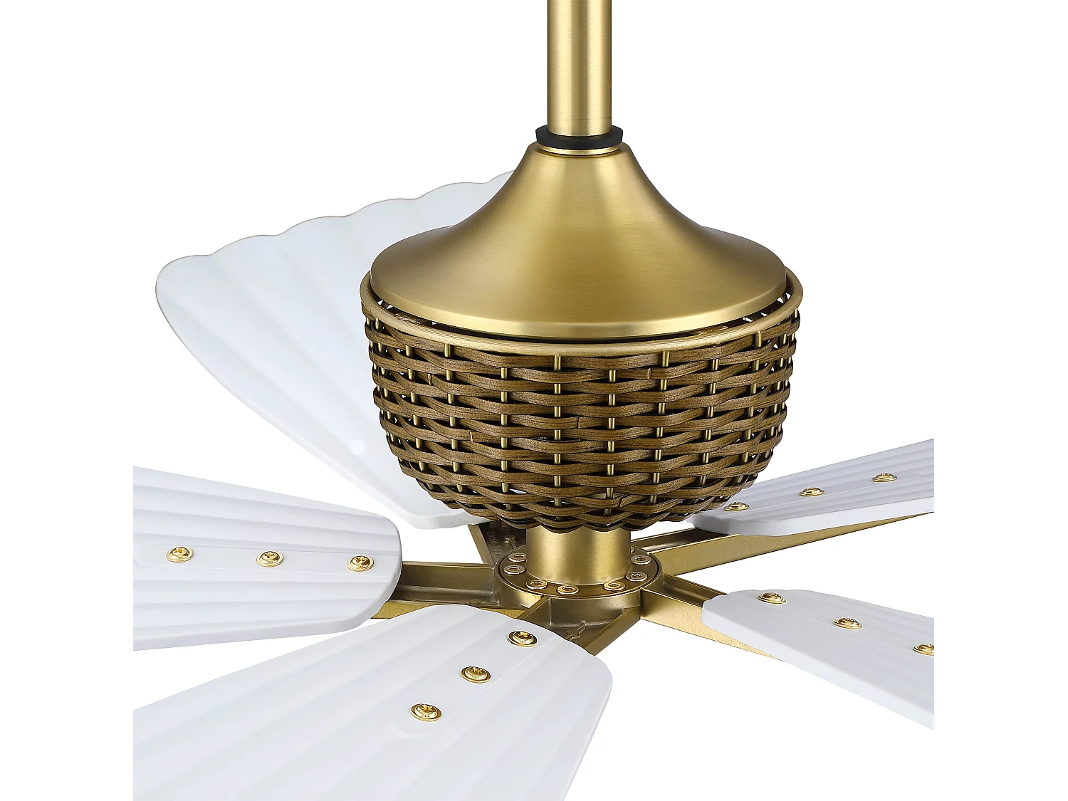 Parrot Uncle Deckenventilator ohne Beleuchtung, Rattan-Optik, 120 cm, weiß, im Boho-Chic-Stil