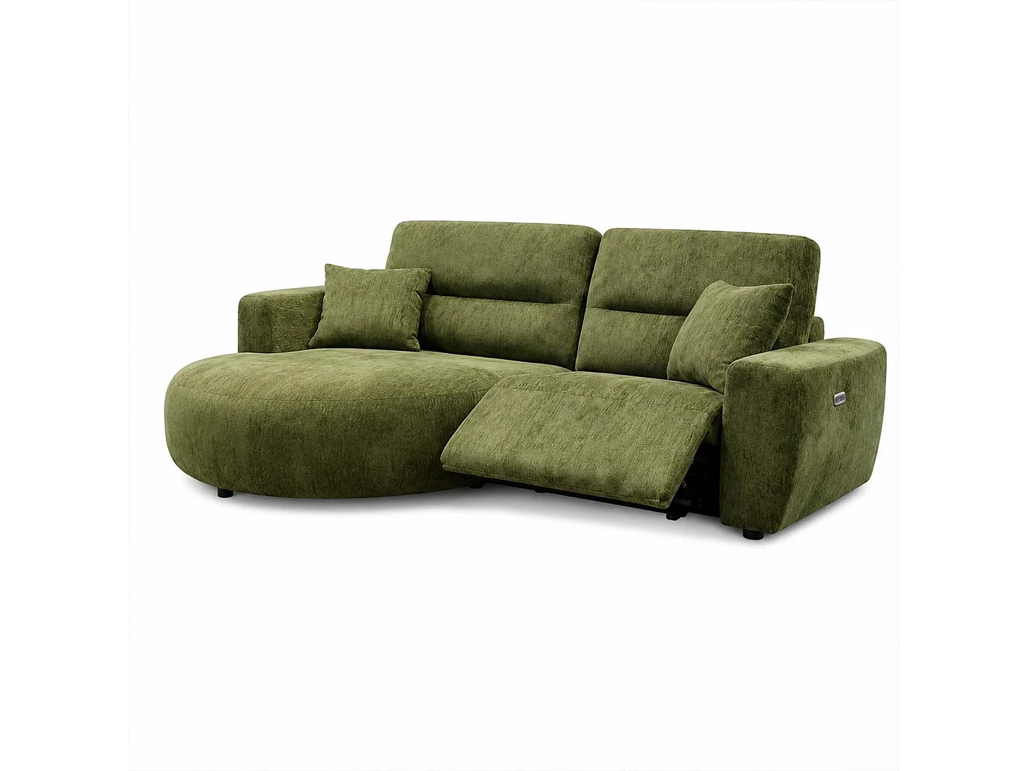 Denton Green Left Hand Electric Recliner Chaise Sofa Chenille Fabric