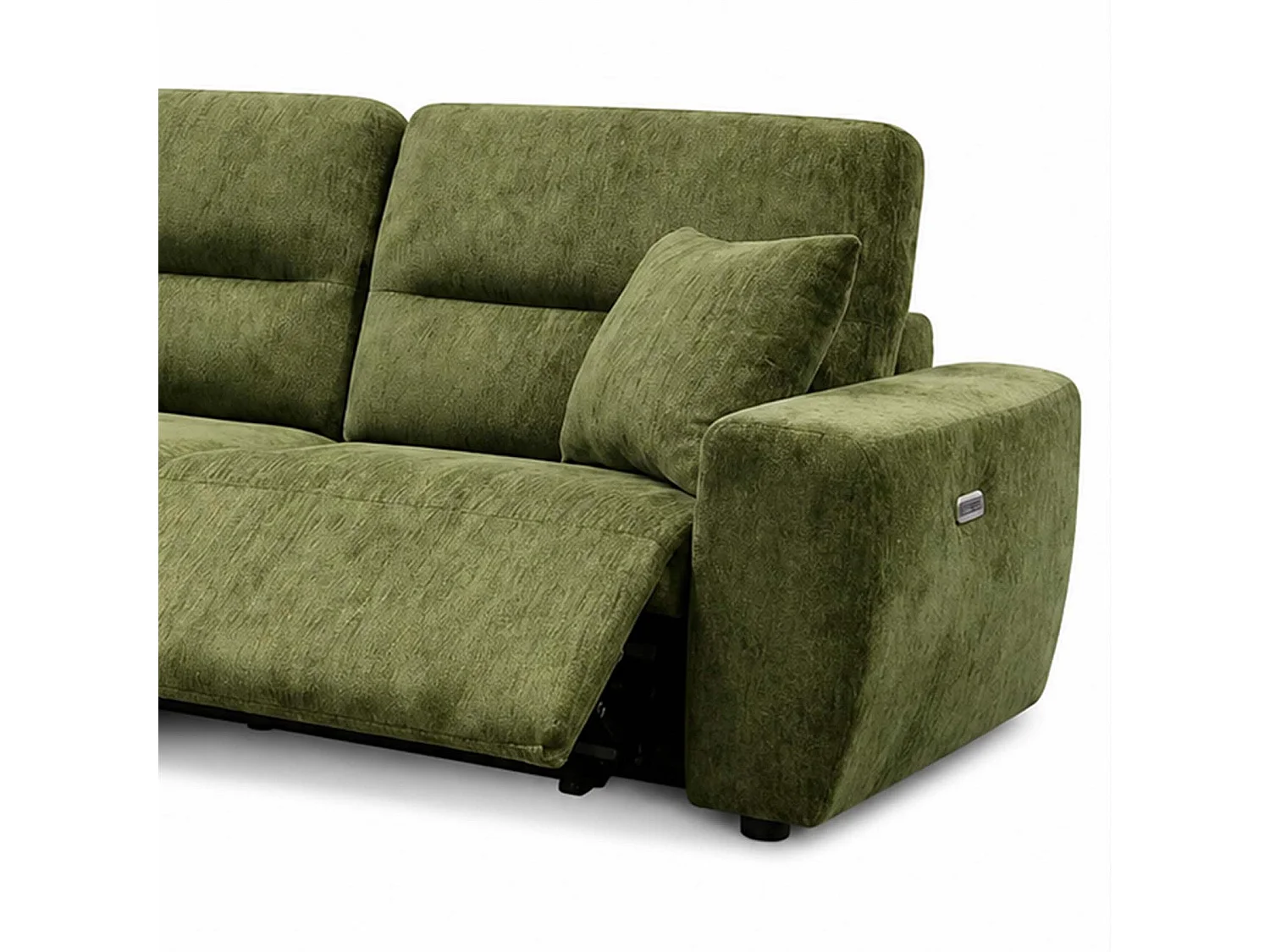 Denton Green Left Hand Electric Recliner Chaise Sofa Chenille Fabric