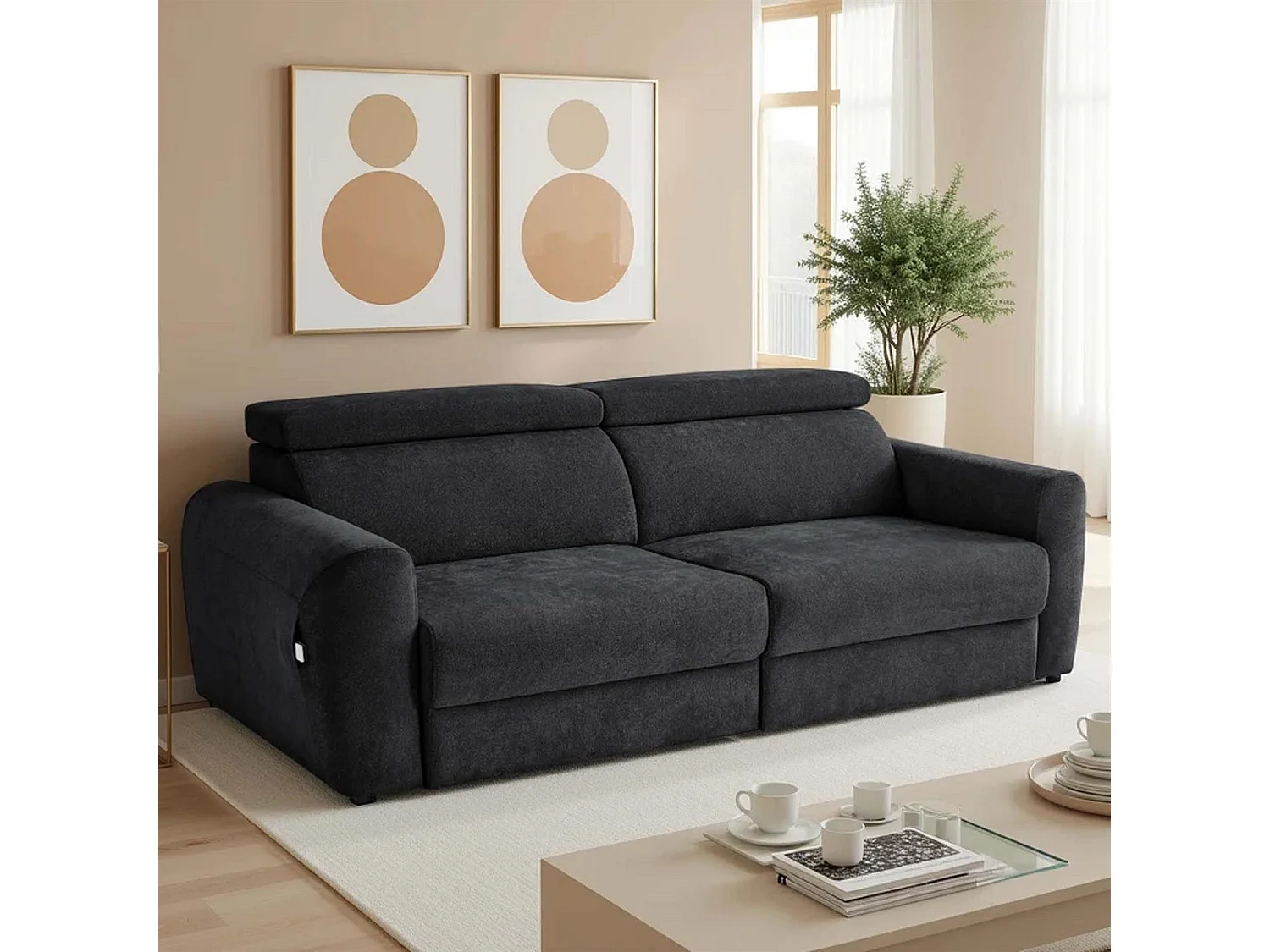 Dawson Black 3 Seater Electric Sofa Bed with Power Sliding Seats