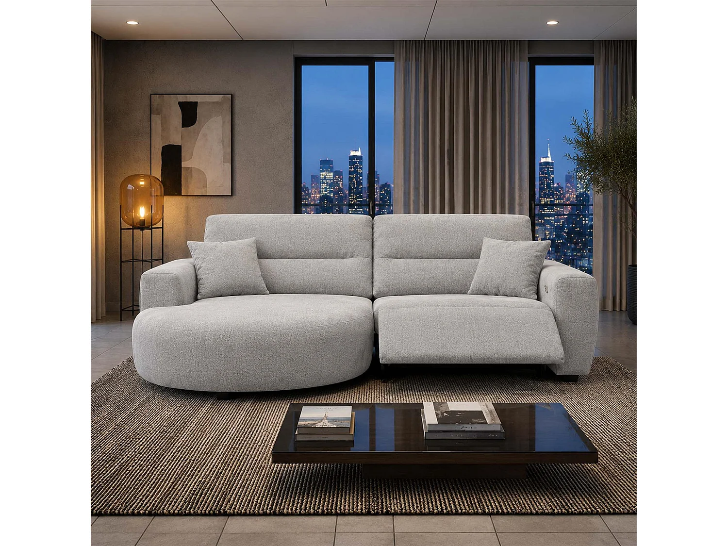 Denton Grey Left Hand Electric Recliner Chaise Sofa Chenille Fabric