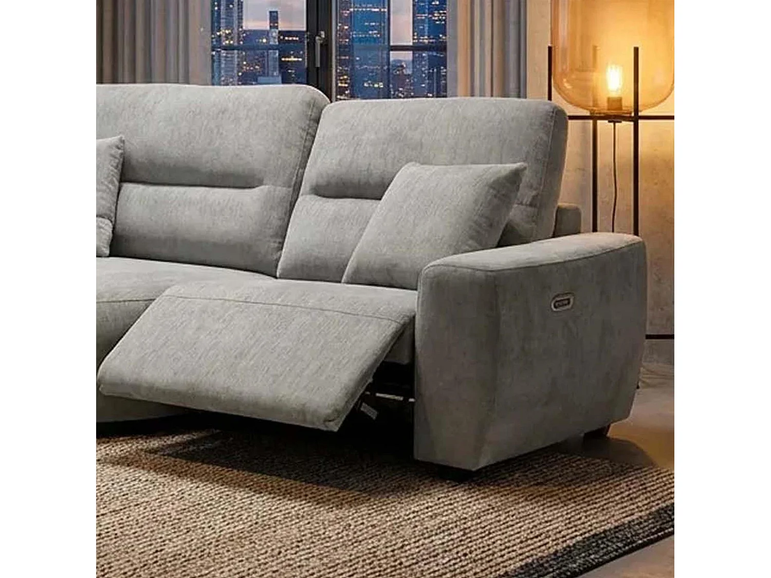 Denton Grey Left Hand Electric Recliner Chaise Sofa Chenille Fabric