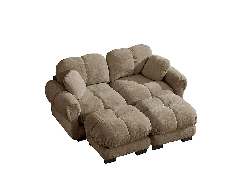 Sofá esquinero modular en Chenilla, con 2 puf y 2 cojines, 190x149x90cm, Marrón