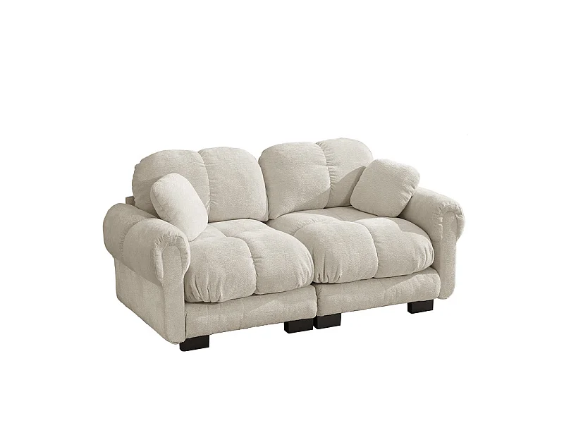 Sofá 2 plazas en Chenilla, con asiento acolchado y 2 cojines, 190x86x90cm, Beige