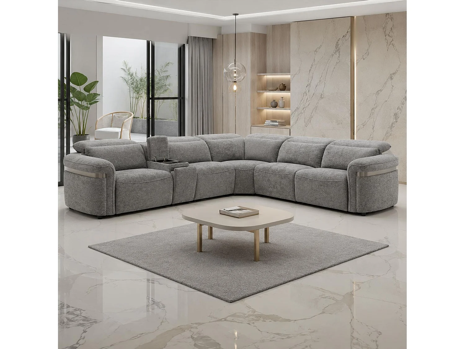 Buxley Grey 5 Seater Electric Reclining Corner Sofa with Console