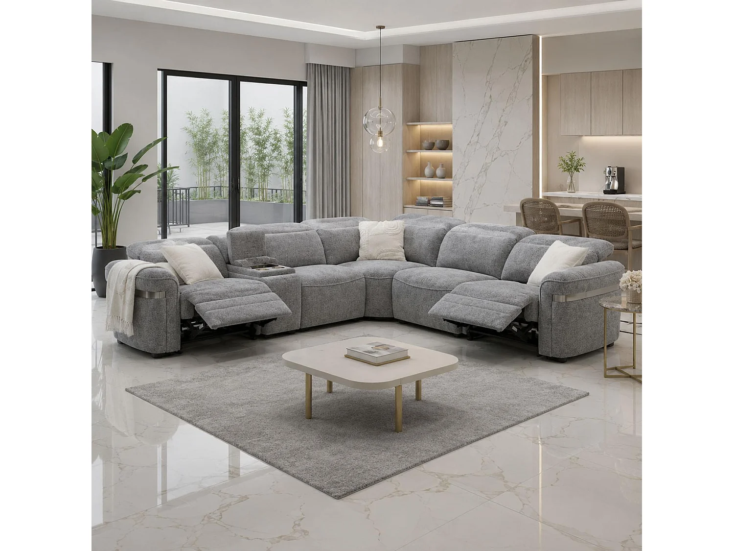 Buxley Grey 5 Seater Electric Reclining Corner Sofa with Console