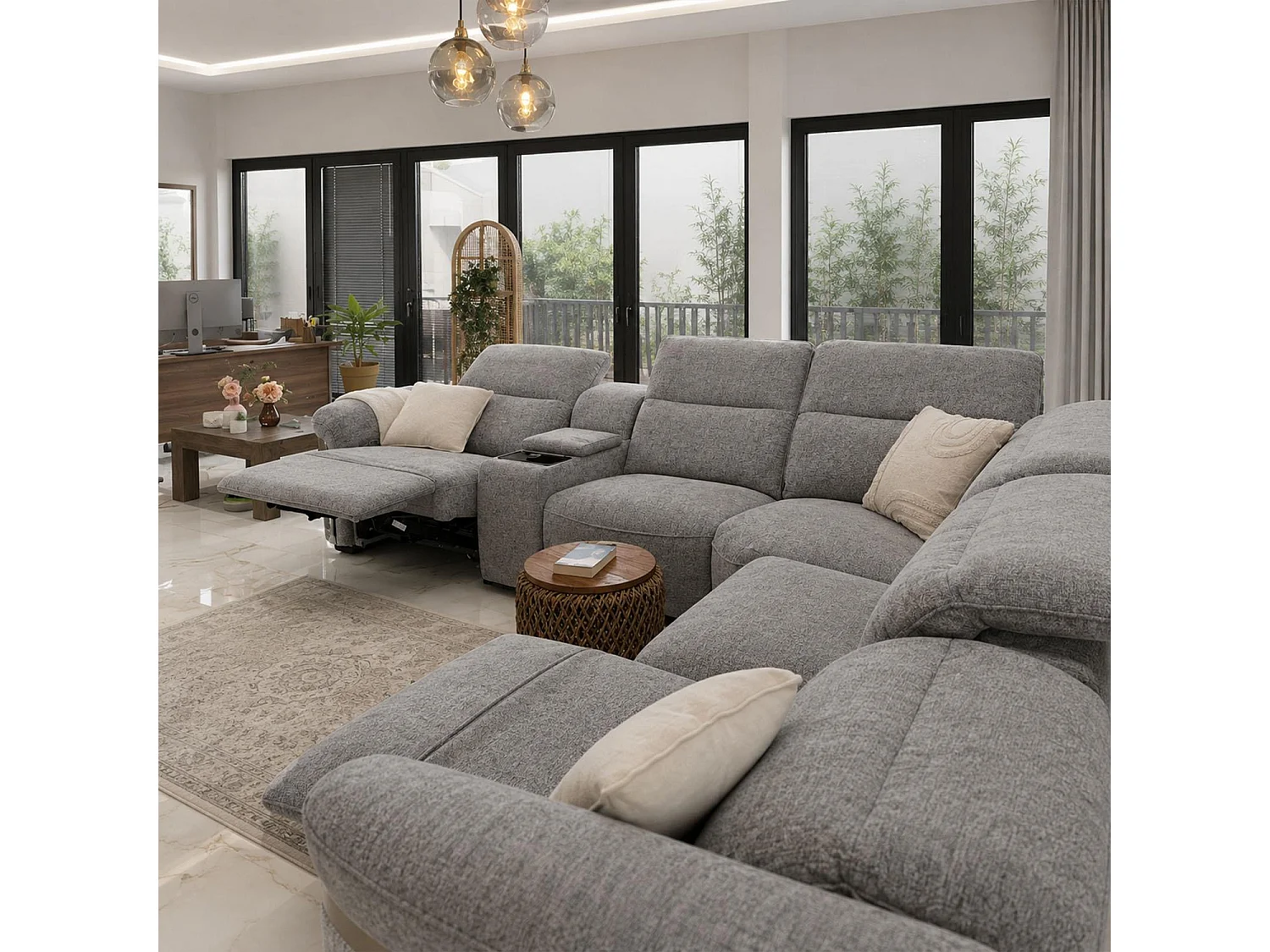 Buxley Grey 5 Seater Electric Reclining Corner Sofa with Console