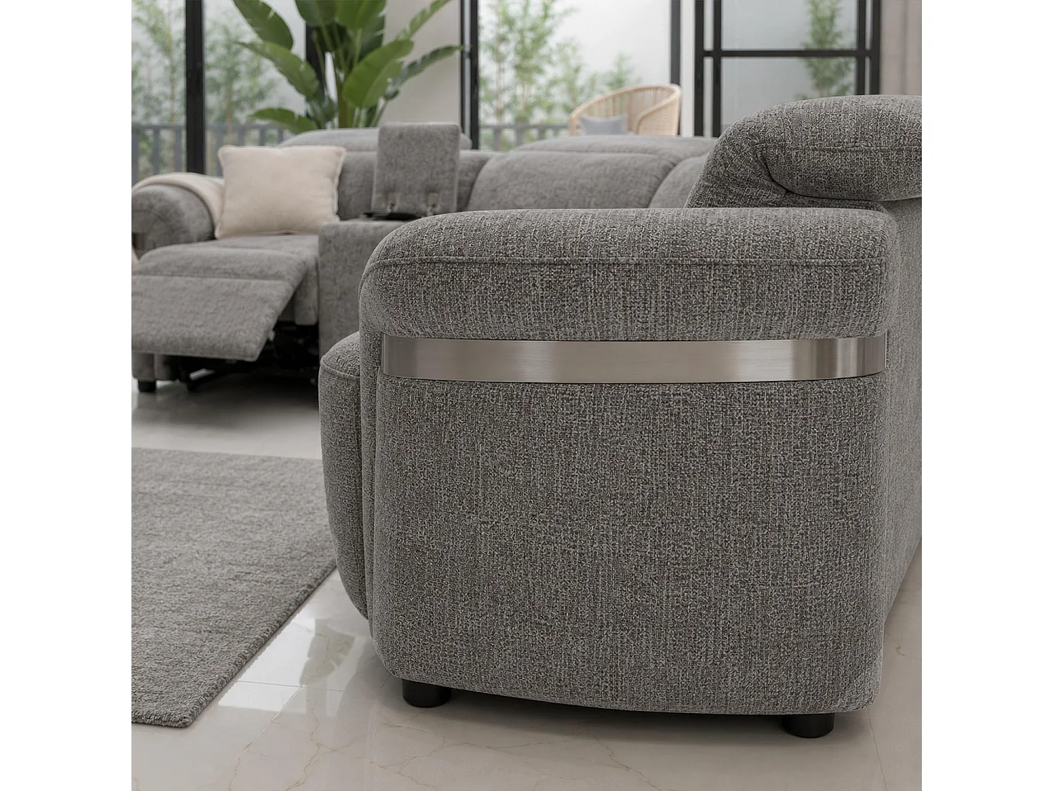 Buxley Grey 5 Seater Electric Reclining Corner Sofa with Console
