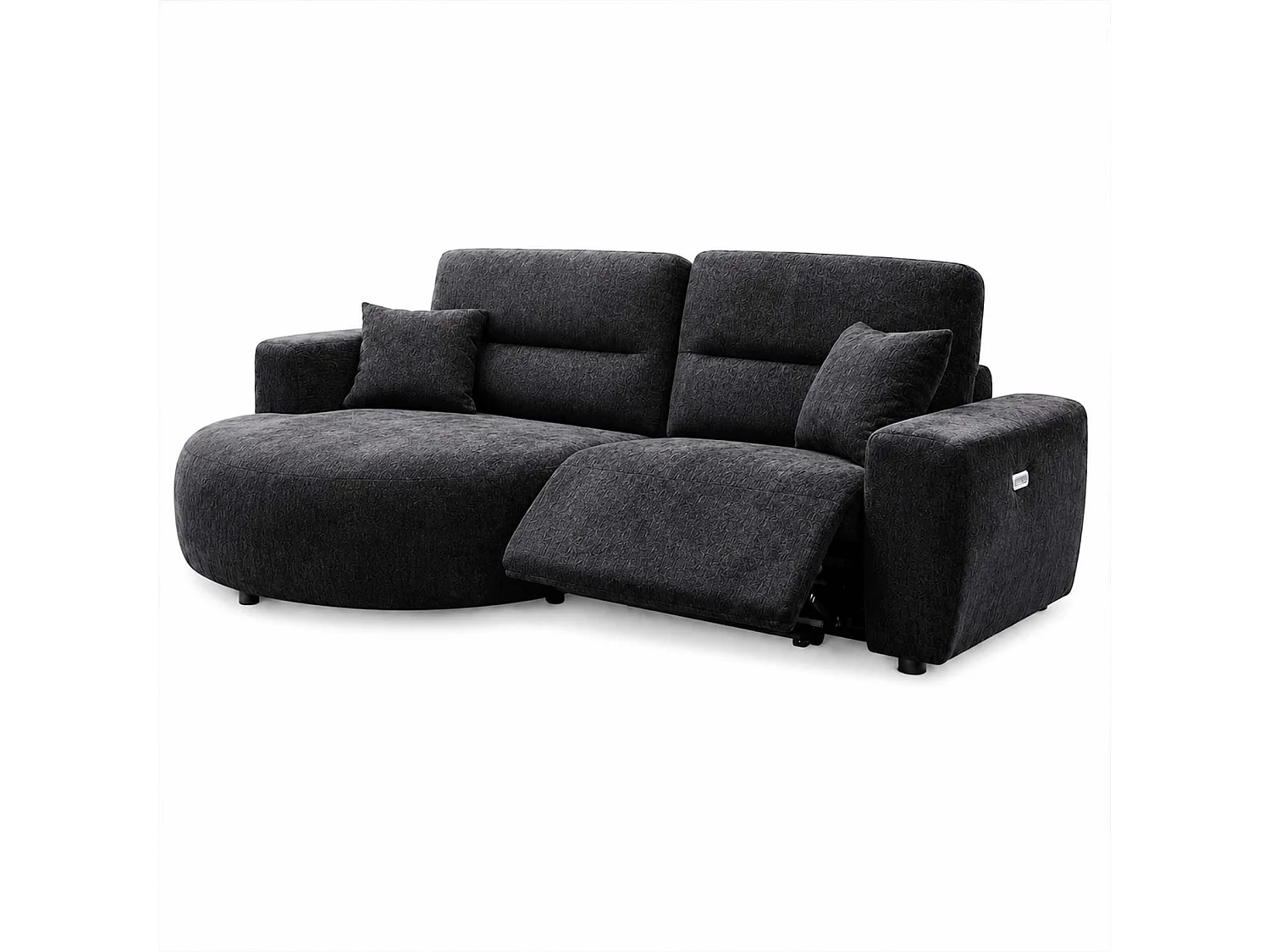 Denton Black Left Hand Electric Recliner Chaise Sofa Chenille Fabric