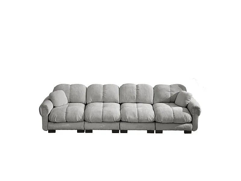 Canapé 4 places en Chenille, avec assise rembourrée et 2 oreillers, 330x86x90cm, Gris