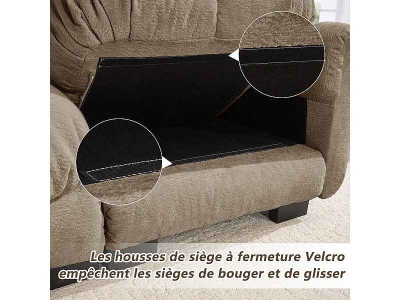 Modulaire hoekbank in Chenille, met afneembare poef en 2 kussens, 260x149x90cm, Bruin