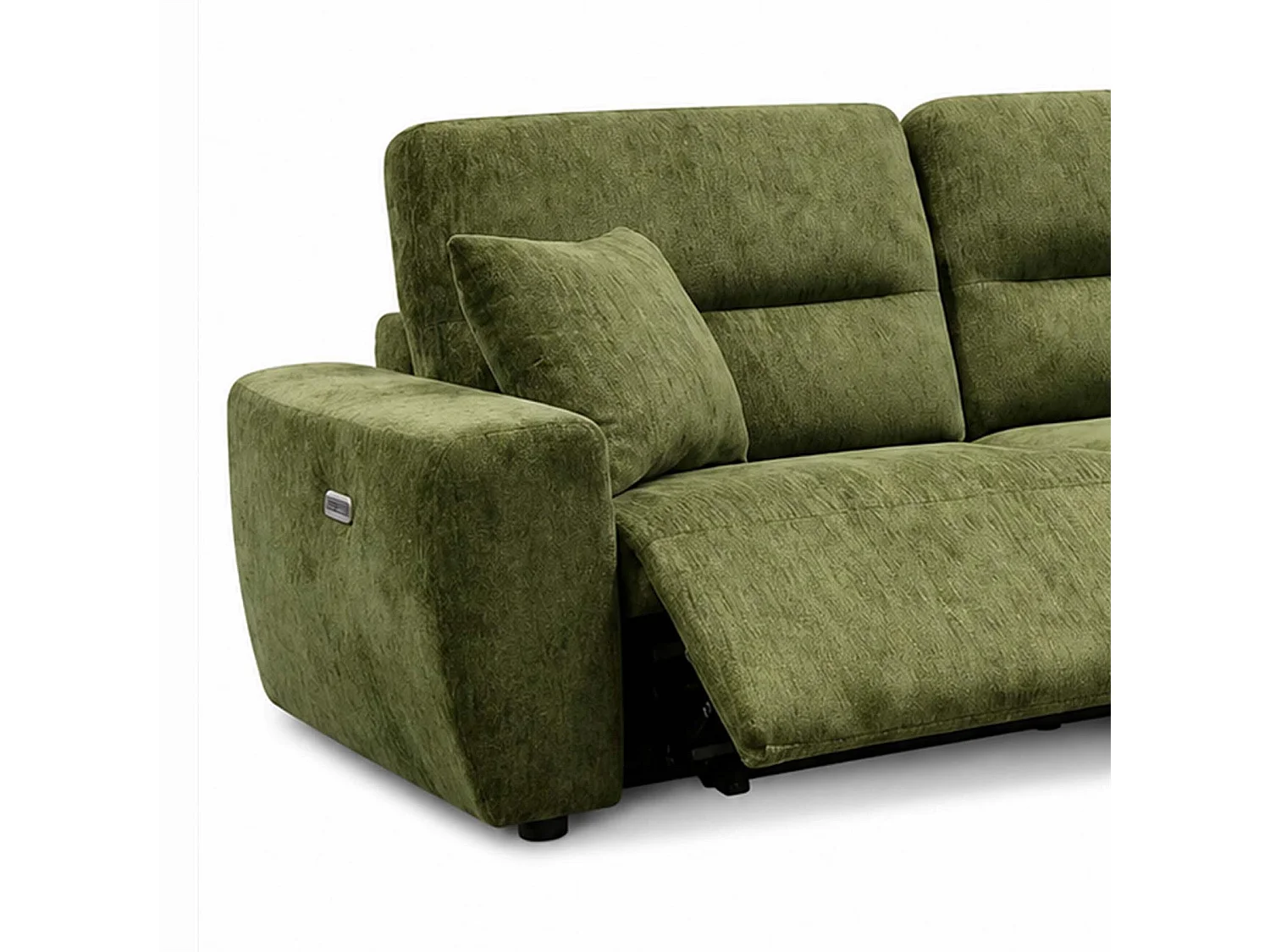 Denton Green Right Hand Electric Recliner Chaise Sofa Chenille Fabric