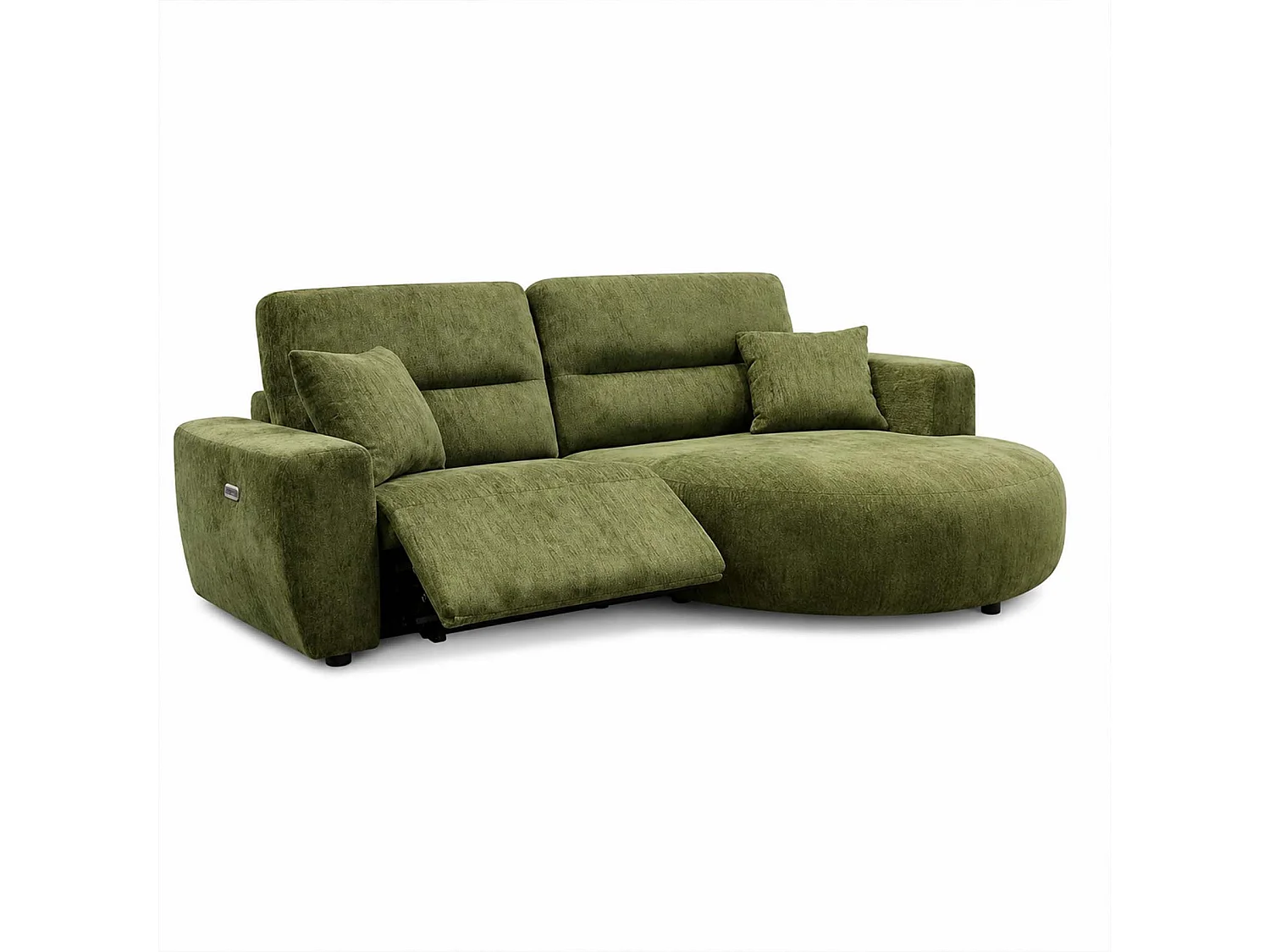 Denton Green Right Hand Electric Recliner Chaise Sofa Chenille Fabric