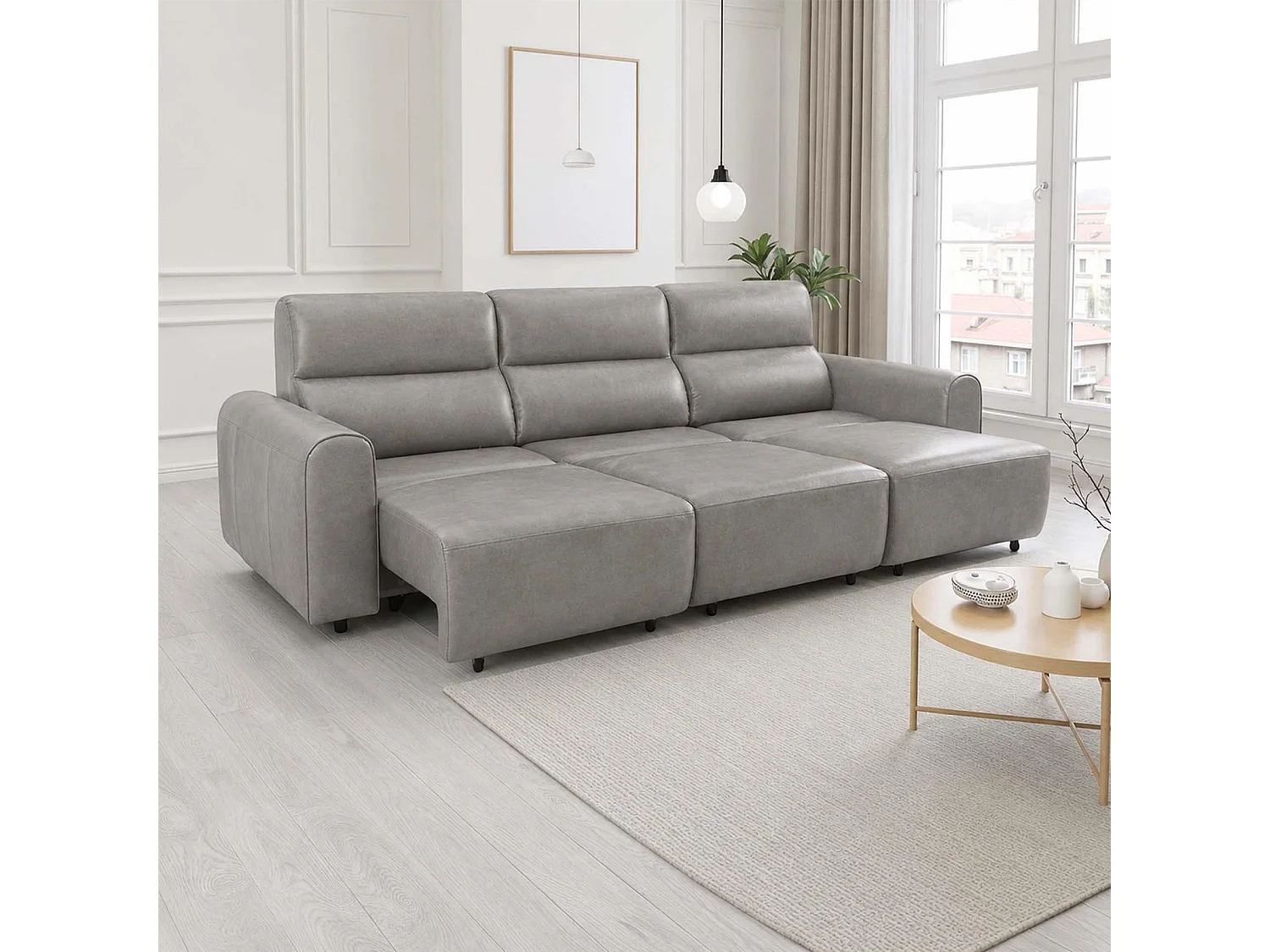Corby Grey 3 Seater Electric Recliner Sofa Leather Look High Back